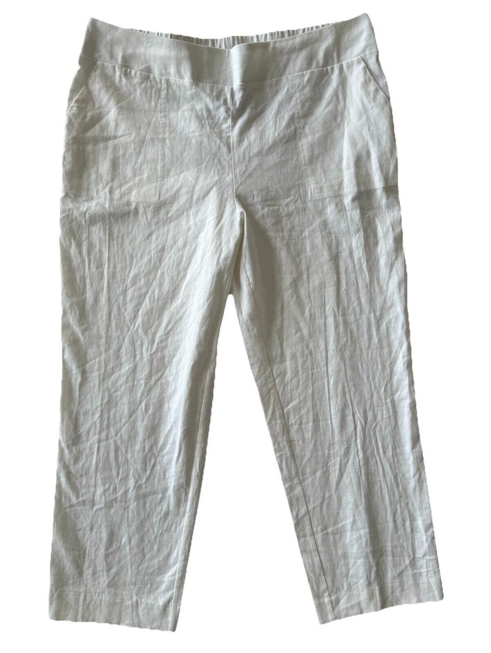 Investments White Stretch Linen Pull On Crop Pants Womens XL NWT Casual